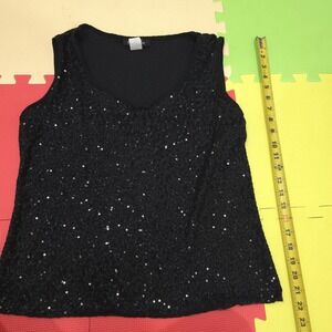 Only Nine Women's Black Sequin Tank Top V-Neck Sleeveless Blouse Size Large Made